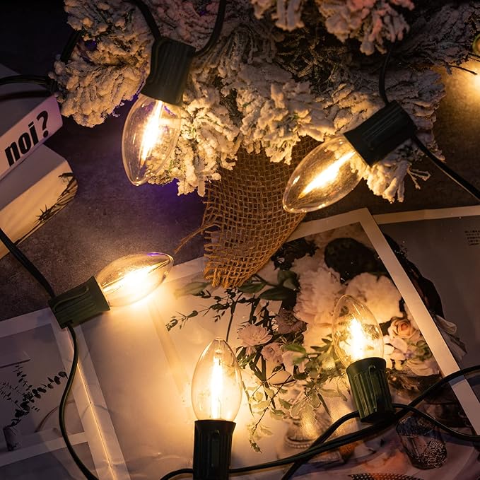 Vintage C9 Christmas Lights Outdoor, 25 Feet 25 LED C9 Christmas Decorations, Connectable Waterproof String Lights for Holiday Party Roofline Backyard Garden Patio, E17 Base, Warm White