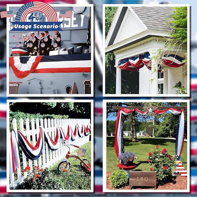 24x240 Inch American Patriotic Bunting Flags,Red White and Blue Banner for 4th of July Decorations Outdoor and Labor Day,Veterans Day,Memorial Days 1 Pack