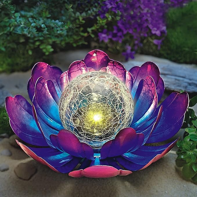 Solar Lotus Flower Light Outdoor Decorations,Solar Powered Outdoor Garden Decorative,Garden Decor Birthday Gift for Women Mom Grandma Decor Light,Waterproof Metal Lotus Yard Outside Decoration