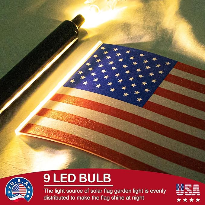 Flumy 4 Pack Solar American Flag Lights Outdoor for Garden, Solar Garden Lights for USA Election Yard Decor, Glowing American Flag Lights Suit for Veterans Day Thanksgiving Day Christmas Decoration
