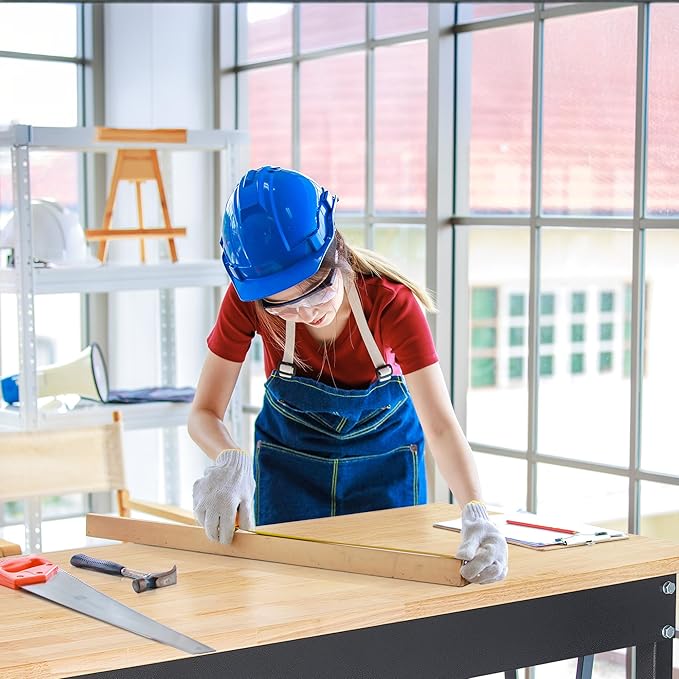 48" Adjustable Work Bench, Rubber Wood Top Workbench Heavy-Duty Work Table with Power Outlet, 2000 LBS Load Capacity Hardwood Work Benches for Garage, Workshop, Home, Office, Easy Assembly