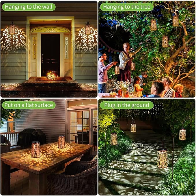 Solar Lanterns Outdoor Waterproof - 4 Pack Hanging Solar Lights Gifts for Women Mom Grandma Decorative Lantern for Patio Decor Garden Yard Backyard Porch Table Tree Lighting, Cool/Warm Light