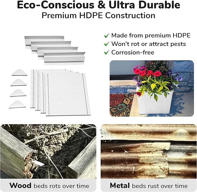 Raised Garden Bed - 1x1 ft Planter Box - White HDPE - No Tools Needed - DIY Kit for Urban Gardening, Flowers, Herbs & Vegetables - Made in The USA - 2 Pack