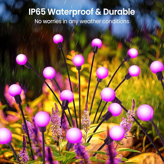 LETMY Solar Garden Lights - 6 Pack Upgraded Swaying Solar Lights Outdoor, 48 LED Firefly Lights Outdoor Waterproof Garden Decorations for Yard Patio Pathway (Purple)