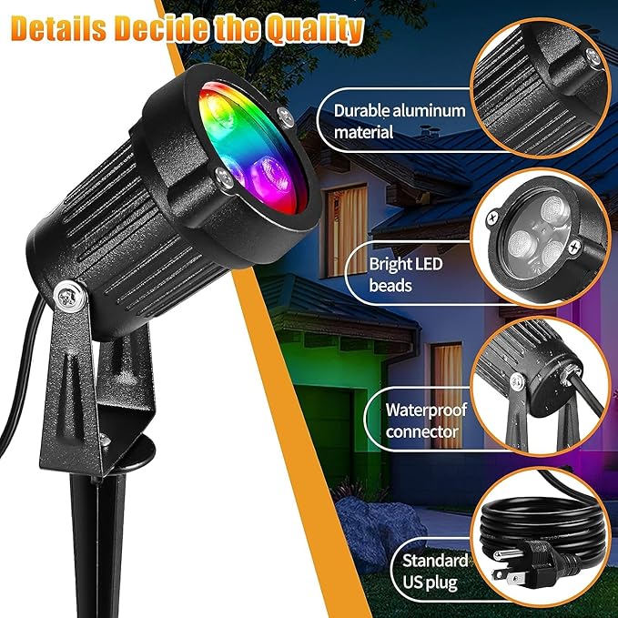 OurLeeme Lawn Flood Light Stake, 2-in-1 Waterproof Outdoor Remote Control Landscape Lighting Spotlight Wall Light for Yard Garden Driveway Pathway Pool