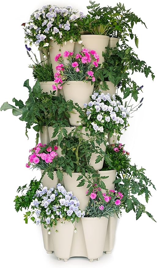 Greenstalk Patented Large 5 Tier Vertical Garden Planter with Patented Internal Watering System Great for Growing a Variety of Strawberries, Vegetables, Herbs, & Flowers (Stunning Stone)