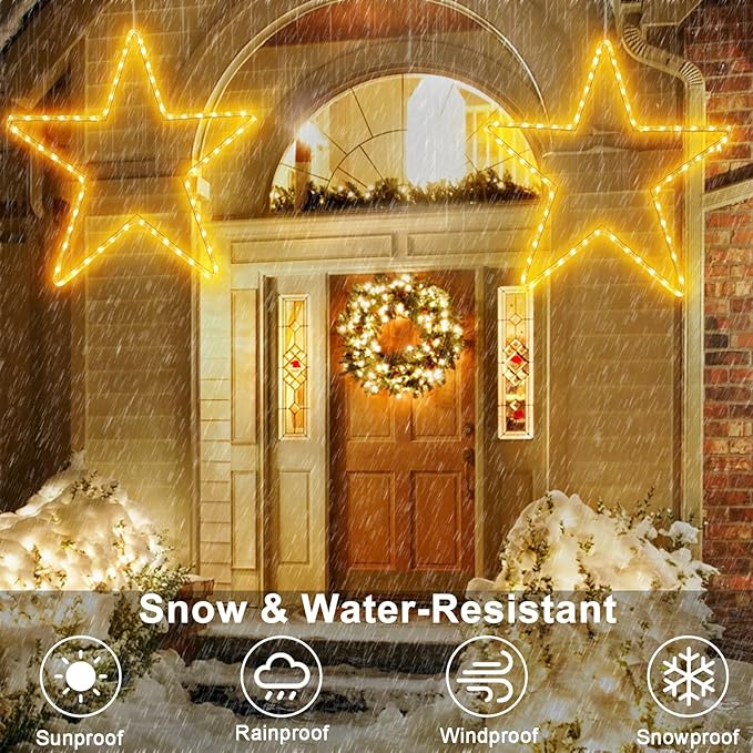 DBFAIRY 19.68" Star Outdoor Christmas Lights, 40 LEDs Christmas Light Up Star with Timer, Hanging Big Star Window Lights Mains Powered for Christmas New Year Holiday Wedding Party Decor, Warm White