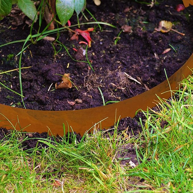 Cor Ten Steel Landscape Edging, 8Hx40L-Inch Metal Garden Edging, 6-Pack Hammer in Landscape Edging with 6 Clips and Gloves, Rustic