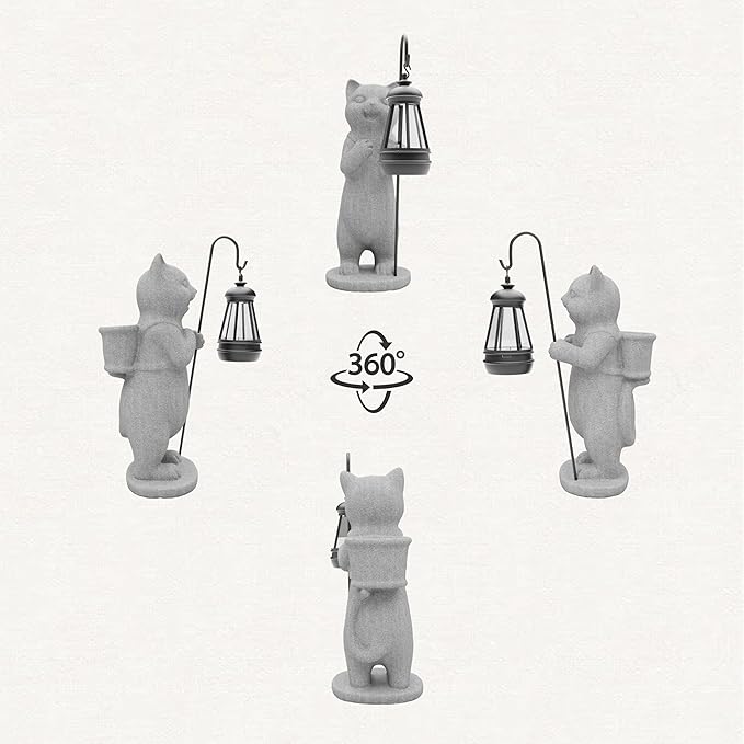 Solar Powered Garden Resin Statue Lights, 10 Inch Waterproof Outdoor Animal Cute Cat Figurine Lights, Suitable for Patios, Balconies, Lawns, Courtyards, Etc. (Basket)