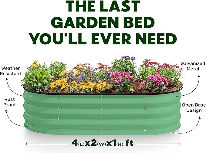 Galvanized Raised Garden Beds Outdoor // 4×2×1 ft Planter Raised Beds for Gardening, Vegetables, Flowers (Light Green) // Large Metal Garden Box