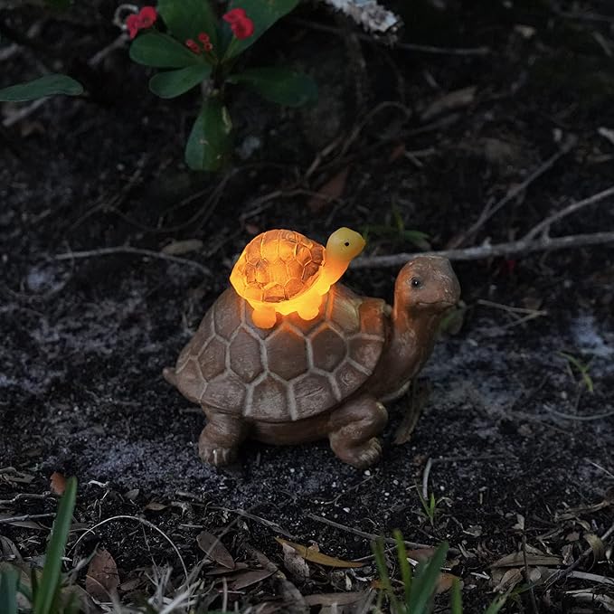 VP Home Mom and Baby Turtle Solar Powered LED Outdoor Decor Garden Light Great Addition for Your Garden, Solar Powered Light Decorations Gifts for Outside Patio Lawn Yard