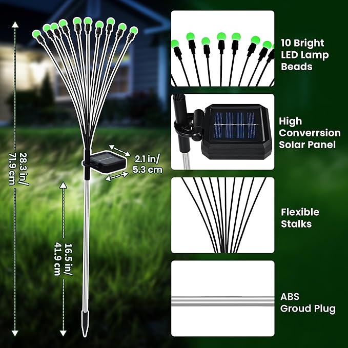 Solar Garden Lights,Solar Firefly Lights for Outdoor,Waterproof Garden Decor for Yard Patio Pathway Lawn, Green