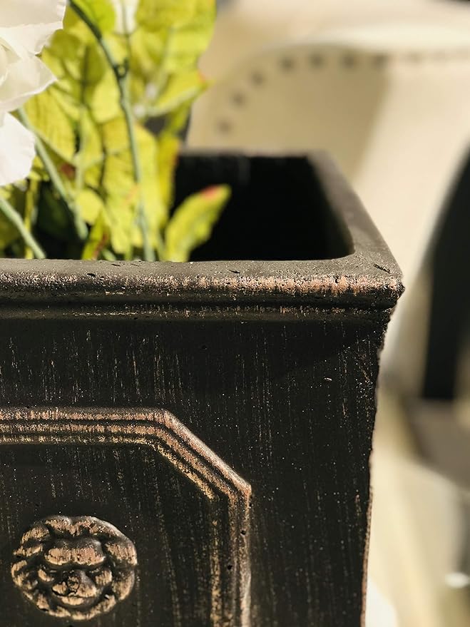 Kante Square Lion Head Concrete Planter, Classic English Style Plant Pot with Drainage Hole and Rubber Plug for Indoor Outdoor Garden Patio Home, 12.6"x12.6"x12.6" Oil Rubbed Bronze