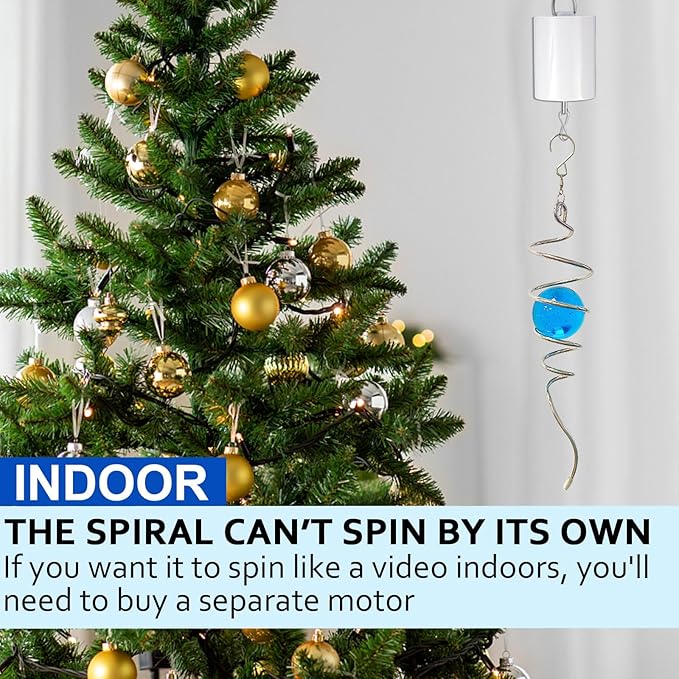 Gazing Ball Spiral Tail Wind Spinner,Decorative Wind Spinner 11inch Tail and 2 inch Glass Orb. Indoor Outdoor Wind Spinner Tail Sun Catcher Garden Decoration-13 inch Height(Blue)