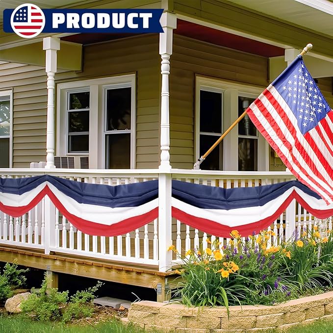 4Pack American Bunting Flag 2" x 20Ft Red, White & Blue Stripe Banner USA Patriotic Bunting Flags 4th of July Decoration for Outside Porch