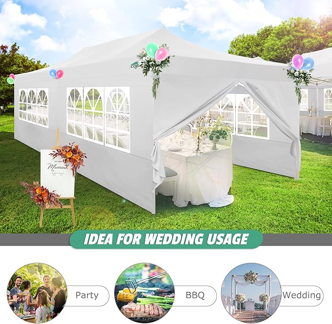 COBIZI 10x20 Pop Up Canopy Tent Heavy Duty with 6 Removable Sidewalls, Commercial Heavy Duty Pop Up Tent for Parties All Weather Waterproof and UV 50+ Wedding Tent with Roller Bag(Legs Upgraded)
