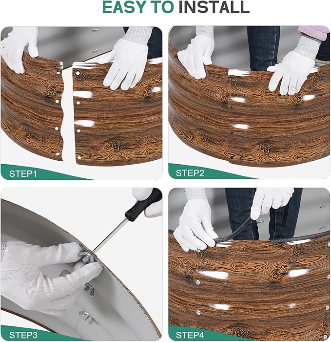 Galvanized Raised Garden Bed Outdoor - 4×2×1ft Planter Raised Beds for Gardening | Oval Metal Garden Planter Box with Safety Edging and Gloves for Vegetables Fruits and Flowers - Grain