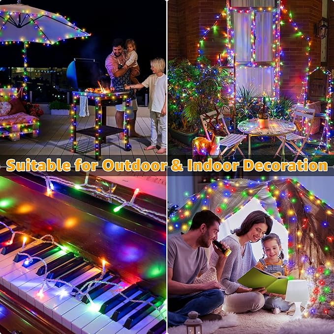 Ollny String Lights 120LED 40FT, Multicolor Fairy Lights Waterproof Connectable Timer, 8 Modes Plug in Christmas Light for Bedroom Outdoor Party Indoor Classroom Decorations
