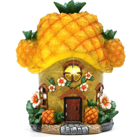 Fairy House Pineapple-Solar Garden Statues-Outdoor Decor - Fairy Garden Accessories for Porch Backyard Yard Lawn Flower Bed Decor
