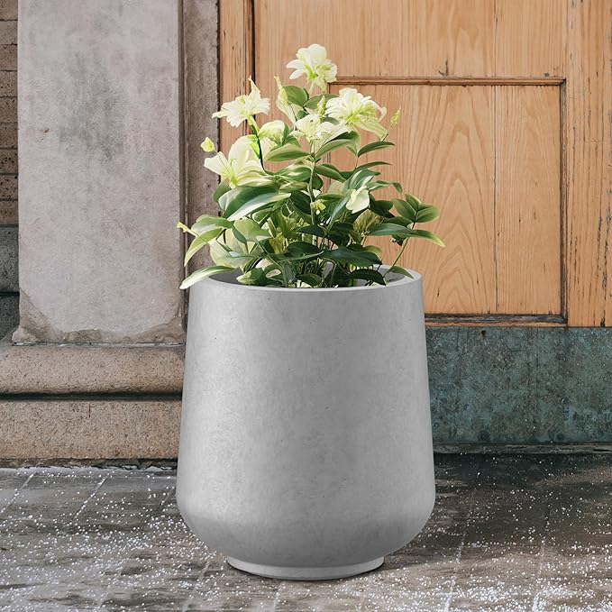 Kante 11.6" Dia Round Concrete Planter, Outdoor Indoor Large Plant Pots Containers with Drainage Hole and Rubber Plug for Home Garden Patio, Natural Concrete