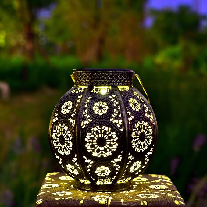 Moroccan Garden Solar Lanterns, {Set of 2} Bohemian Landscape Solar Lights Outdoor Waterproof for Yard Pathway Patio Tree Table Decor (Bronze)