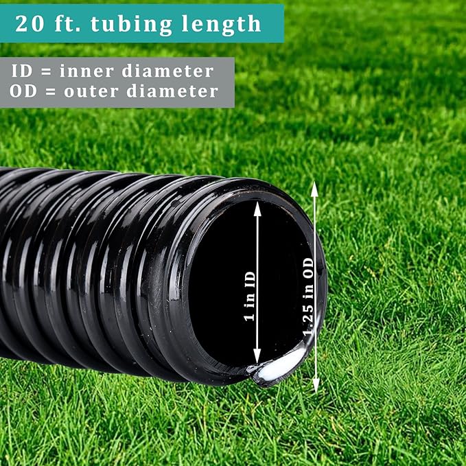 Pond Tubing ID 1” × 50ft Black Corrugated Flexible Reinforced Waterfall Pond Tube Sump Pump Hose, Non-toxic & Kinkproof (50 ft, 1" ID)
