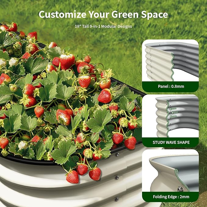 Enyu&You 8x2x1.5ft Galvanized Raised Garden Bed kit,Outdoor Oval Metal Planter Box for Planting Vegetables, Flowers,Fruits-White