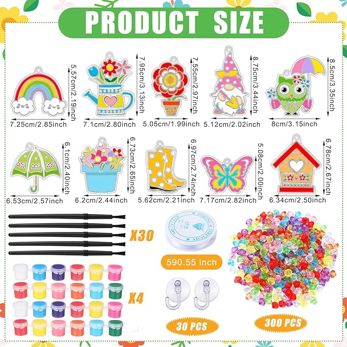 30 Sets Suncatchers Window Art Kits, DIY Sun Catchers Bulk Crafts Paint Your Own Window Ornaments for Boys Girls Classroom Home Party Birthday Activity Decor(Spring Style)