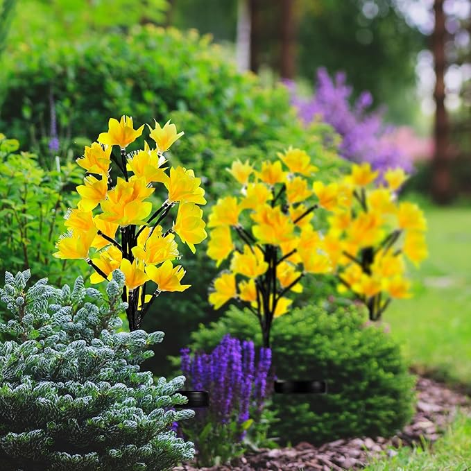 MAGGIFT Solar Lights Outdoor Garden Decorative Flowers, Waterproof Solar Garden Lights with 20 Yellow Lily Flowers,LED Solar Powered Landscape Lights for Yard Garden Patio (Yellow, 4Pack)