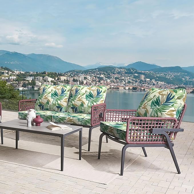 LVTXIII Outdoor Deep Seat Cushion Patio Seat and Back Cushion Set Seasonal Chair Cushion for Dining Arm Chairs, Wicker Chairs and Garden Furniture Decoration, 24"x24"x4", Lush Leaf Green