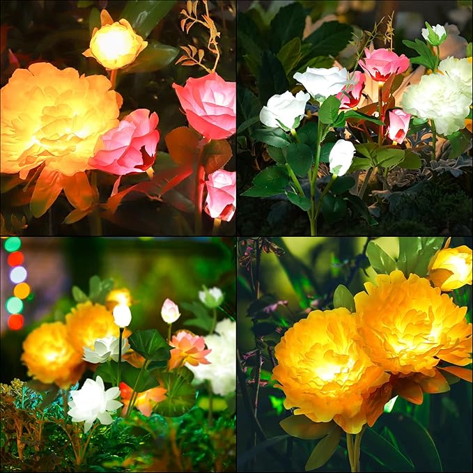 Outdoor Solar Garden Decorations,Solar Flower Lights for Outside Garden Yard Decorative Solar Powered Plant Lights Waterproof Led Flowers for Yard Porch Patio Garden Decor,Hydrangea Flowers