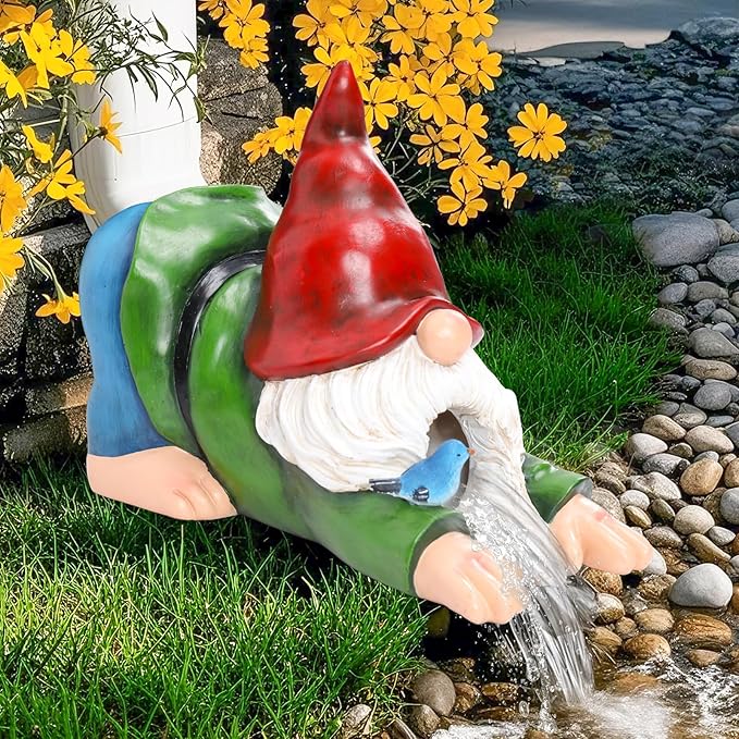 WONDER GARDEN Gnome Gutter Downspout Extensions - 3'' x 4'' Decorative Downspout Extender Diverter, Outdoor Splash Block Sculpture Garden Decor, Waterproof Gutter Guard for Lawn, Garden, Lawn