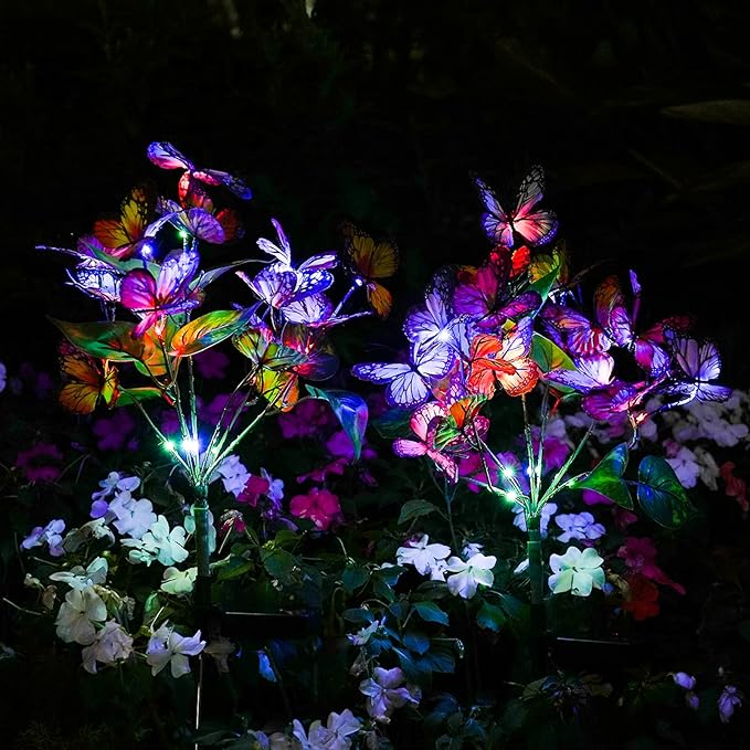 Solar Garden Lights Outdoor Waterproof Decorative Solar Lights Outdoor 8 Pack with 176 LED 136 Butterfly Flower Garden Decor Yard Decorations Patio Lawn, Gifts for Mother's Day Mom Women