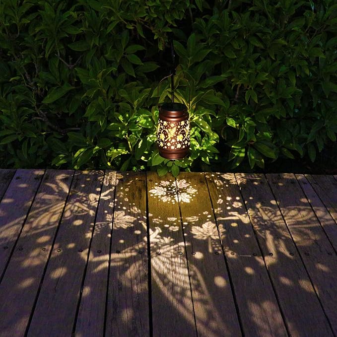 Solar Fairy Lanterns Outdoor Hanging Maple Leaf Decor Lantern,Waterproof Hollow Out Metal Decorative Garden Light,Graceful Decoration for Patio,Yard,Landscape,Walkway,Festival