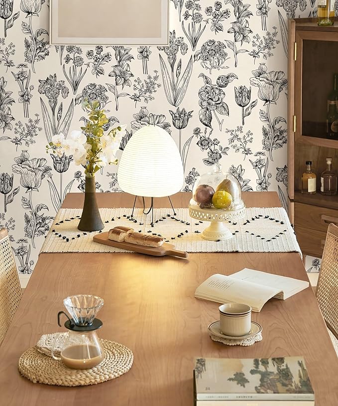 Dimoon 236"x17.3" Floral Peel and Stick Wallpaper Beige Contact Paper Waterproof Wallpaper Delicate Vintage Flower Thicken Plant Self Adhesive Removable Wall Covering Shelf Liner Decal Vinyl Roll