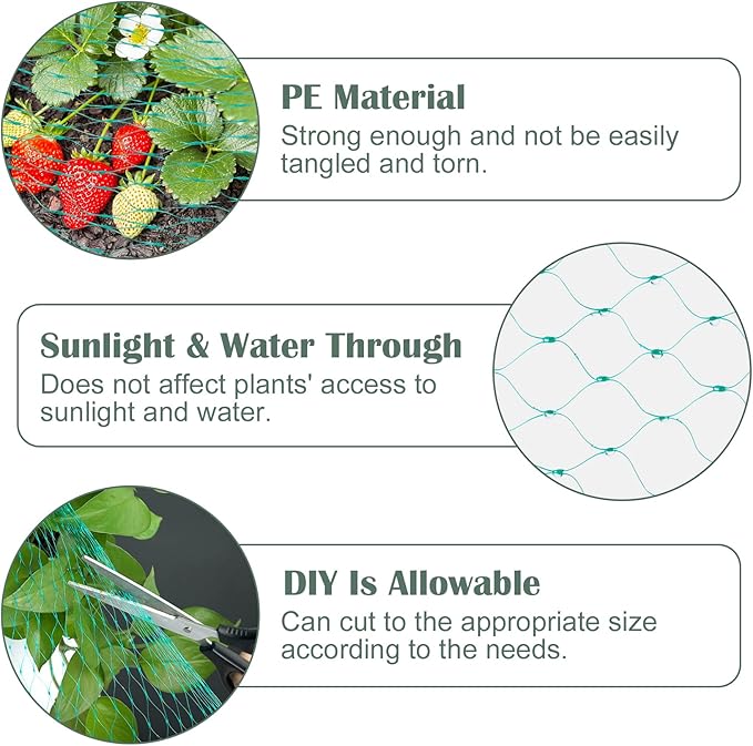 CandyHome 13Ft x 33Ft Anti Bird Protection Mesh Garden Netting Seedlings Plants Flowers Fruit Trees Vegetables from Rodents Deer Reusable Fencing, Green