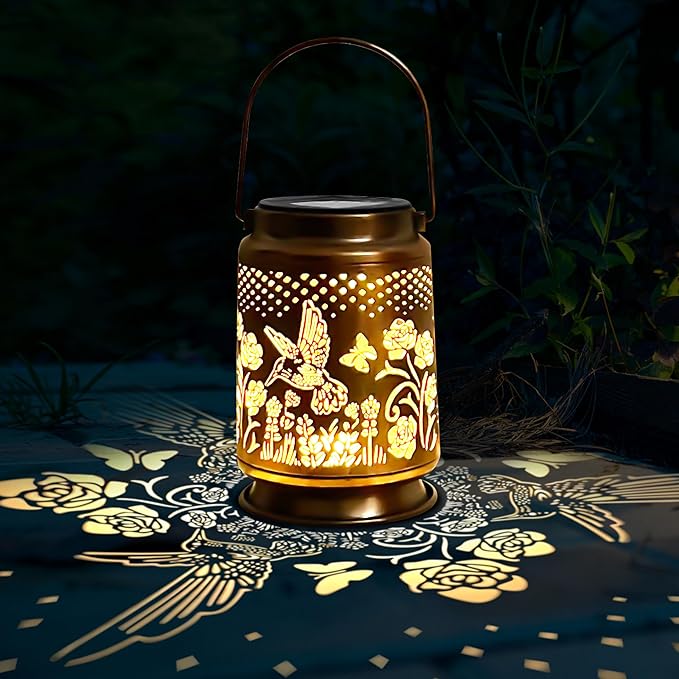 KY&BOSAM Solar Lanterns Outdoor Waterproof Rose Hummingbird Garden Decor Birthday Gift for Women Mom Grandma Hangings Solar Lights Metal Diwali Decoration Outside Lantern for Yard Patio Backyard Porch