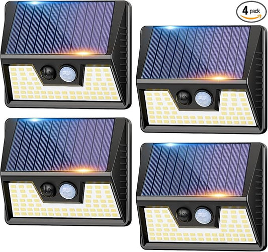 4 Pack Solar Motion Lights Outdoor, Waterproof Fence Lights Solar Powered with 3 Lighting Mode, Cold White LED Step Light for Outside Wall Yard Deck Stairs Garden - Black