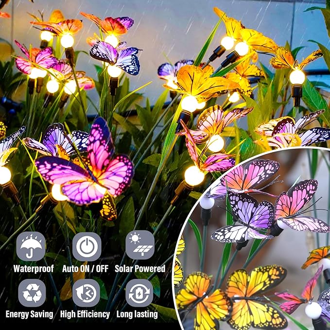 Solar Garden Lights, Upgraded Swaying Butterfly Light,Outdoor Light,Decorative Lights Yard Patio Pathway Decoration, Larger Solar Panel & Better Sway Effect (4 Pack)