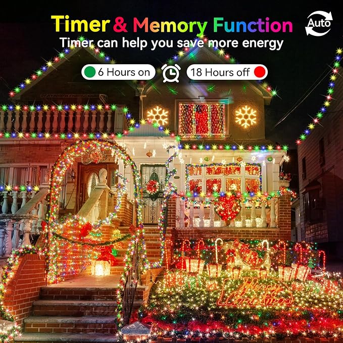 Hezbjiti 2 Pack 1000 LED 403 FT Christmas String Lights Outdoor, 8 Lighting Modes IP44 Waterproof Fairy Lights with Timer and Dimmable Function for Party Tree Decorations (Multicolor, Clear Wire)