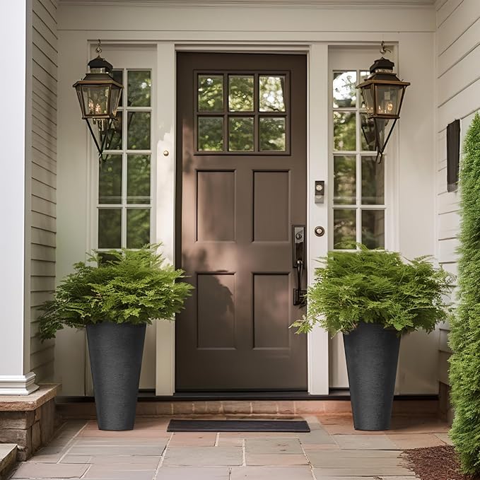 Kante Tall Round Planter Set of 2, 18" H Large Decorative Planter Pots for Outdoor Indoor Garden Patio Front Porch (Black)