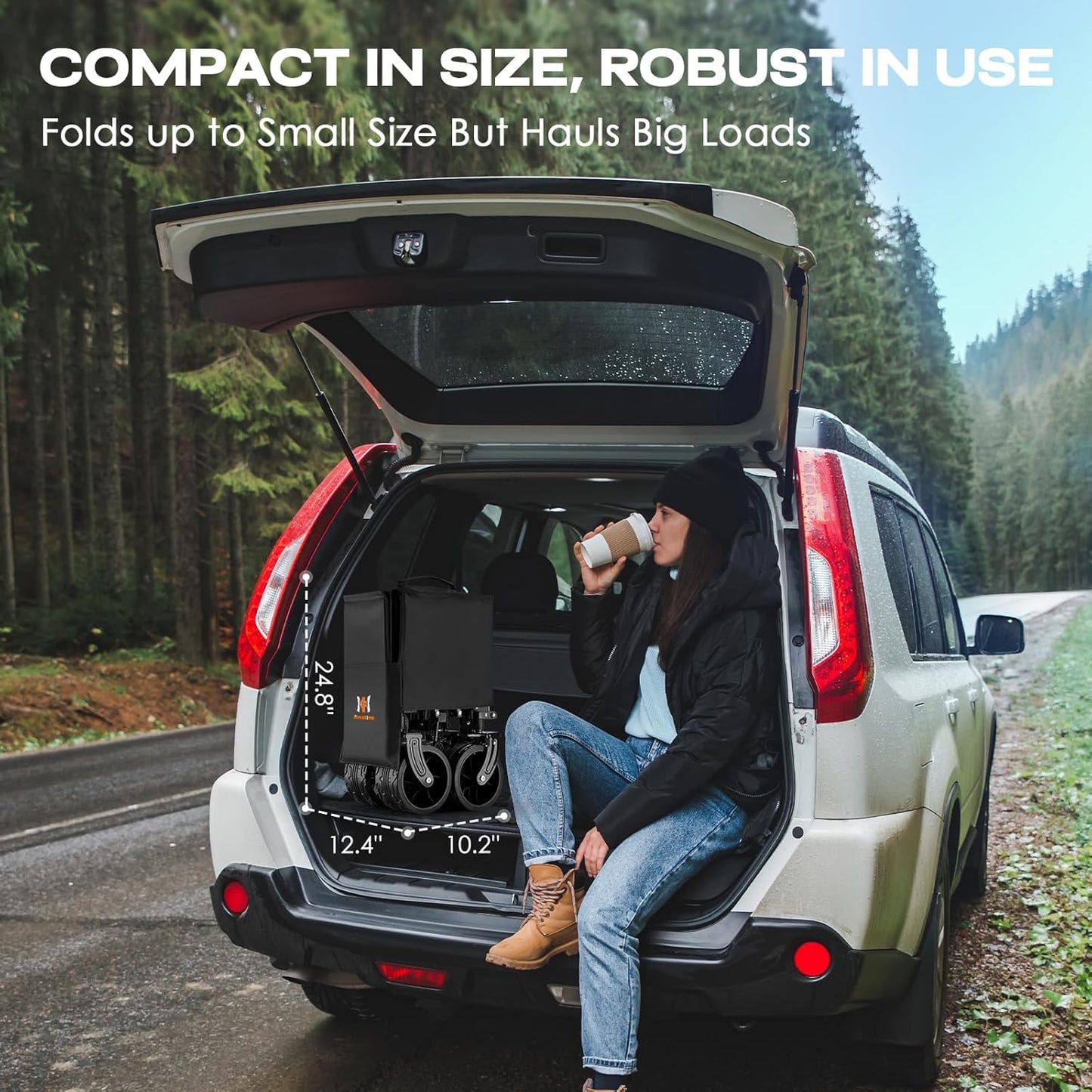 Navatiee 300L Collapsible Wagon Cart Foldable Extra Large, 48''L Folding Extended Beach Wagon with 440LBS Weight Capacity and Big All-Terrain Wheels, Heavy Duty Utility Garden Cart for Sports Outdoor