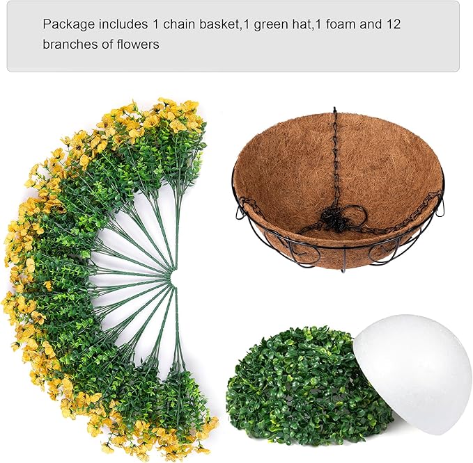 Artificial Fake Fall Hanging Mums Plants Flowers Basket for Outdoor, Autumn Faux Silk Yellow Daisy in Hang Planter Look Real UV Resistant for Porch Home Patio Balcony Yard Decor