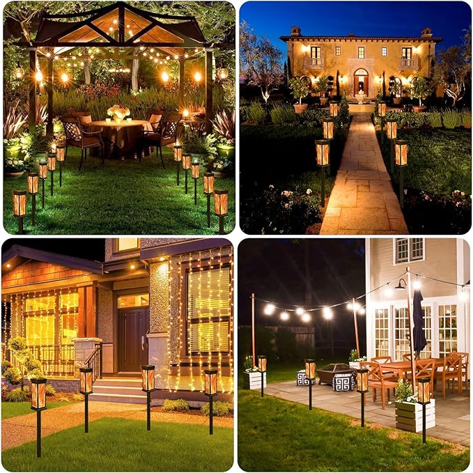 8Pack Solar Lights Outdoor Waterproof Torch Lights with Flickering Flame, Landscape Lighting for Outside, Solar Pathway Light for Patio Lawn Porch Walkway Driveway Garden Decorations for outside