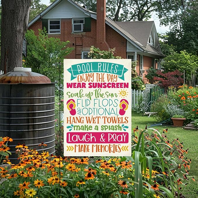 Patio Summer Clearance Pool Garden Flag Welcome to Our Patio Sign Outdoor Decorations Small Double Sided Burlap art Stained Glass Style Garden Flags 12 x 18 Inch for Outside