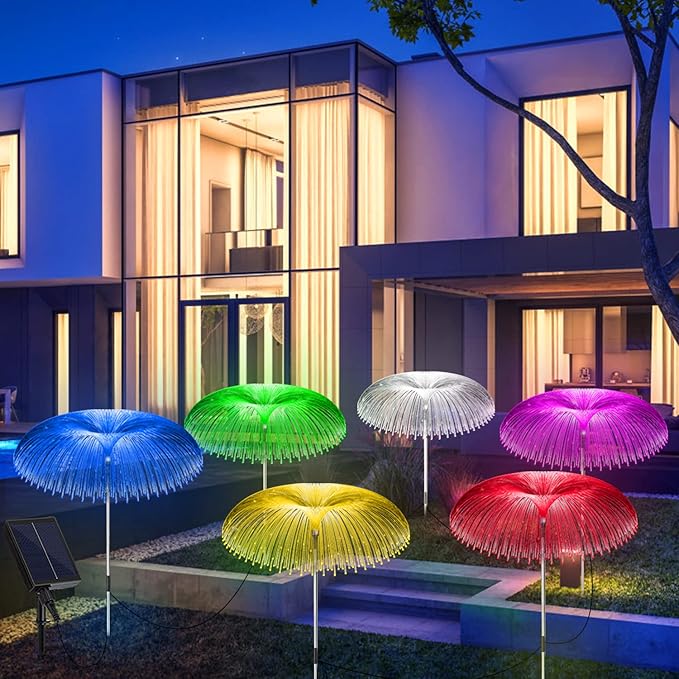 Solar Light for Outside 6 Pack 7 Colors Changing Jellyfish Light Outdoor Waterproof Solar Flowers Garden Lights for Yard Pathway Lawn Festival Wedding Party Decoration