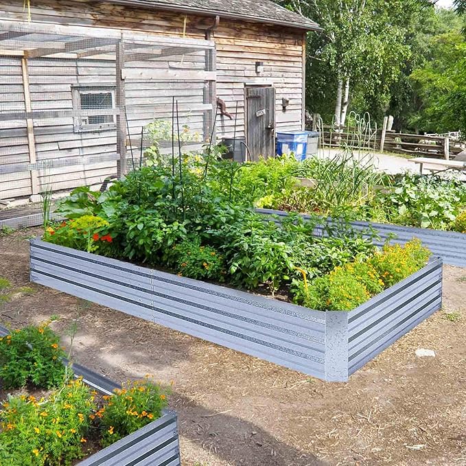 Galvanized Raised Garden Beds for Vegetables Large Metal Planter Box Steel Kit Flower Herb, 8x4x1ft