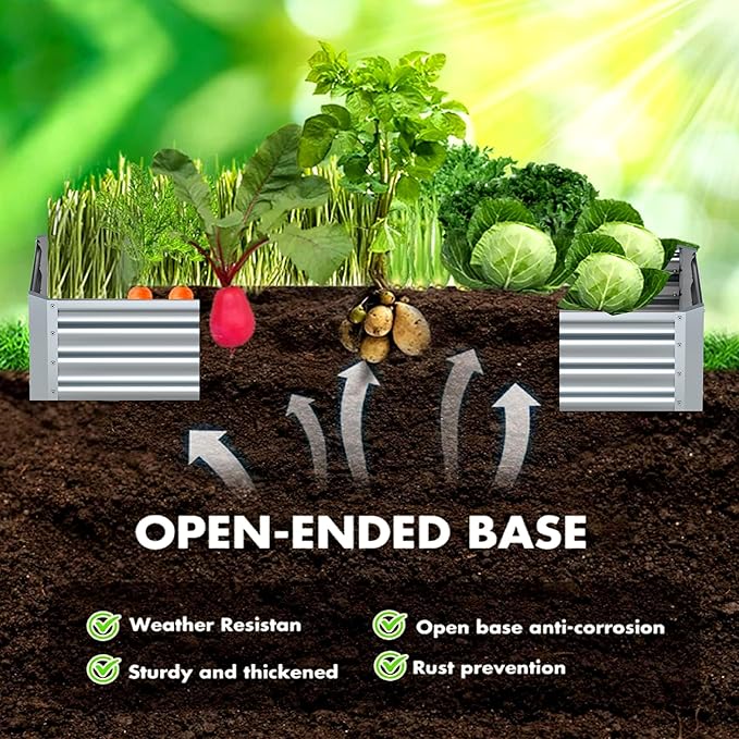 EKX 2pcs 8x2x1FT Galvanized Raised Garden Bed, Raised Garden Bed Kit-Metal Planter Box Outdoor,Planting for Vegetables, Fruits,Herbs, Flowers-Slive