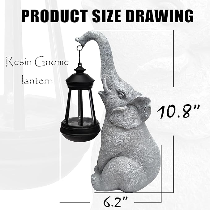 Elephant Solar Garden Statues,Resin Elephant Figurine Decorations with Solar Lights Lantern, Outdoor Elephant Decor Art for Lawn,Yard, Unique Housewarming Gift for Garden Home, VY-0617
