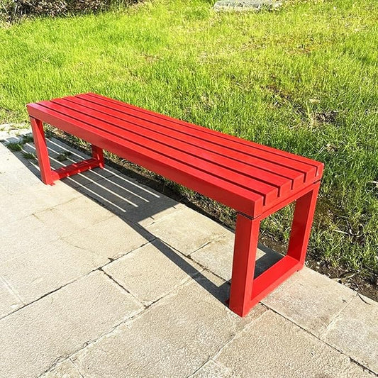Weatherproof Metal Dining Bench, Outdoor Bench Backless Patio Bench 2-Person Farmhouse Bench Garden Bench for Kitchen, Living Room, Entryway(Red,59in)